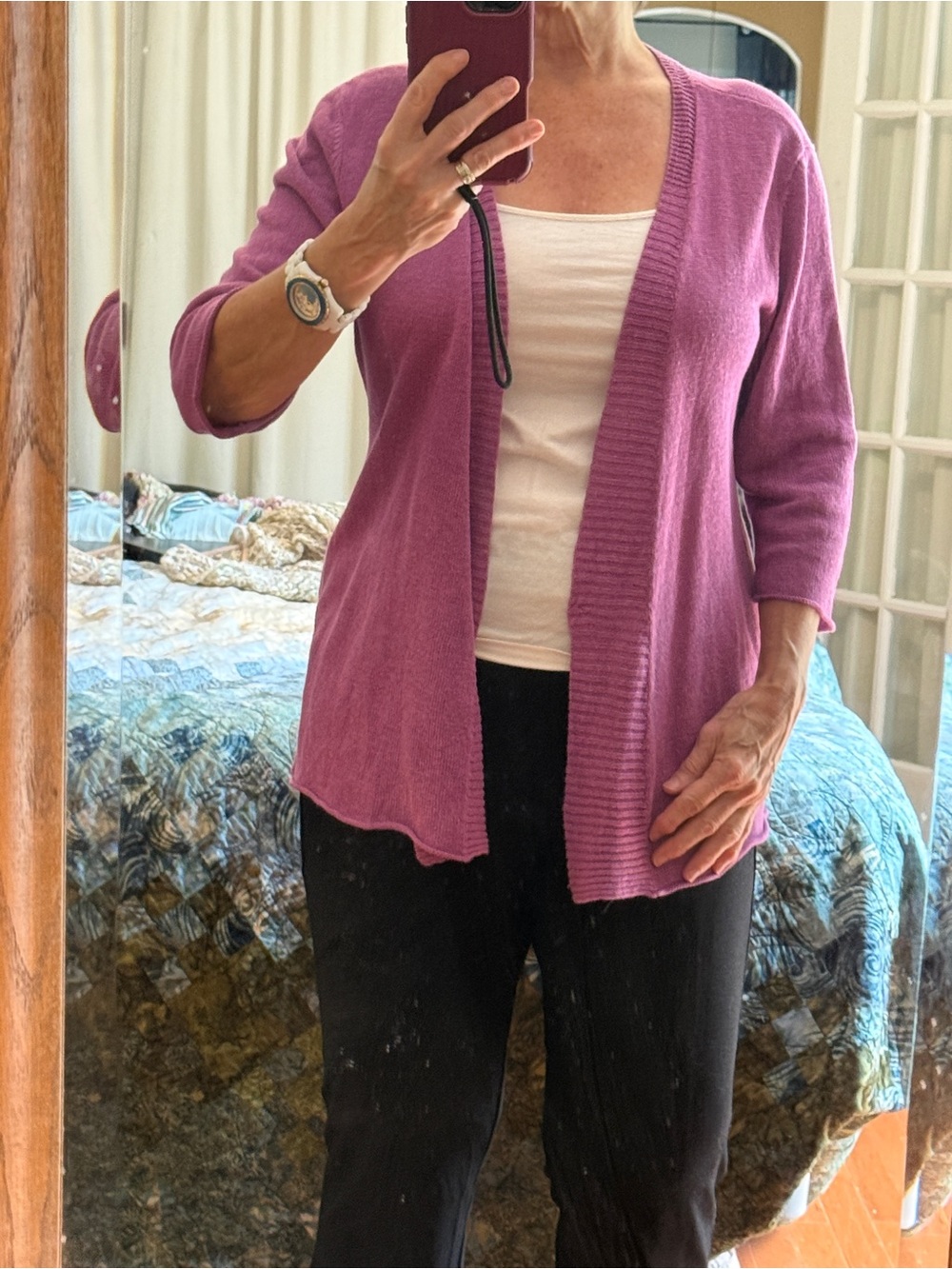 Eileen Fisher Open-Front Lilac-Purple Linen Cardigan